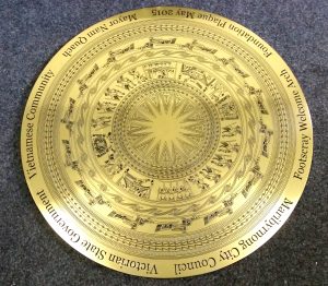 Australian Engraving Brass Acid Etched with UV Paint Infill Council Plaque